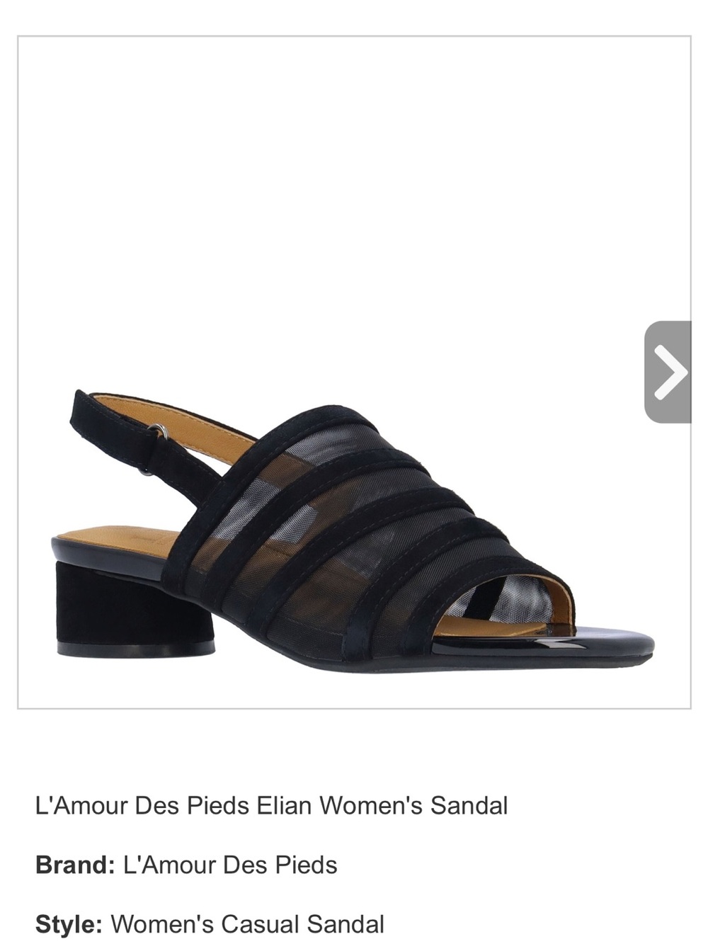 L'Amour Black Strappy Low Block Heel Sandal